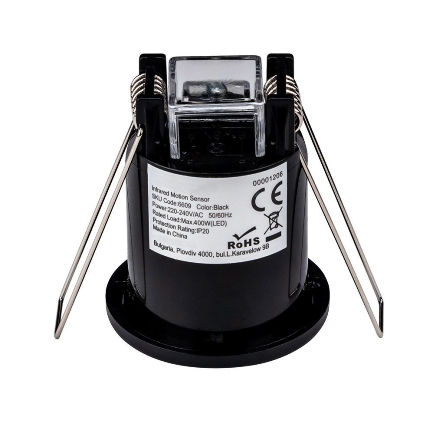 Détecteur de mouvement encastré PIR 360° 400W/230V noir