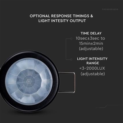 Détecteur de mouvement encastré PIR 360° 400W/230V noir