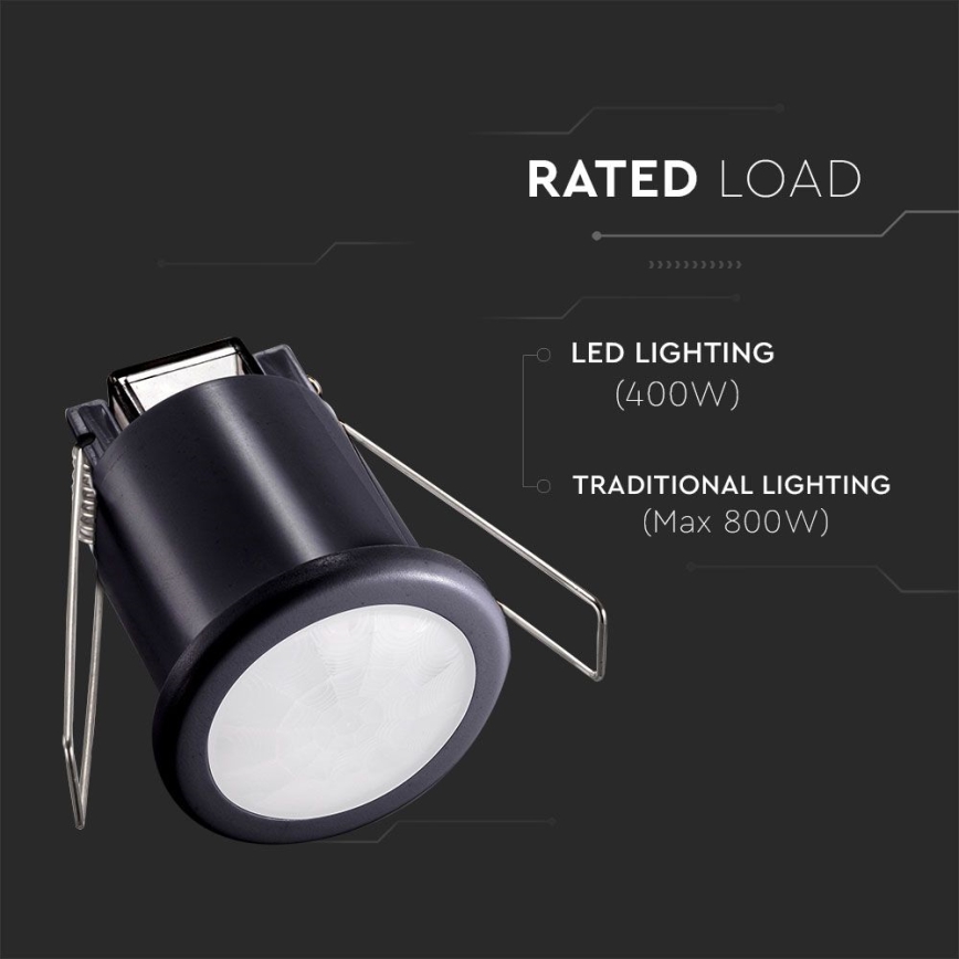 Détecteur de mouvement encastré PIR 360° 400W/230V noir