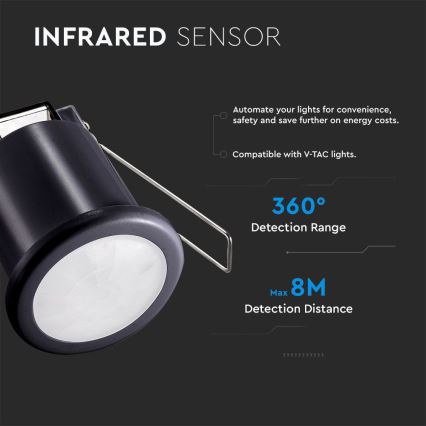 Détecteur de mouvement encastré PIR 360° 400W/230V noir