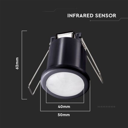 Détecteur de mouvement encastré PIR 360° 400W/230V noir