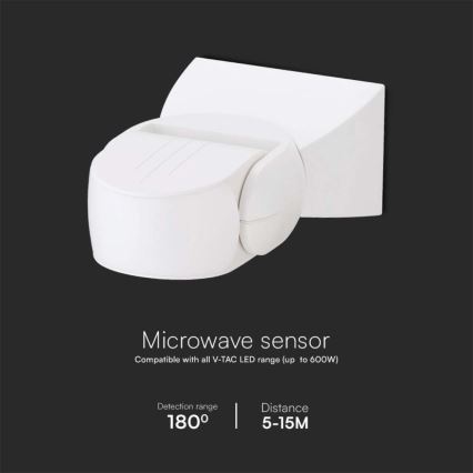 Détecteur de mouvement extérieur à micro-ondes 180° 230V IP65 blanc
