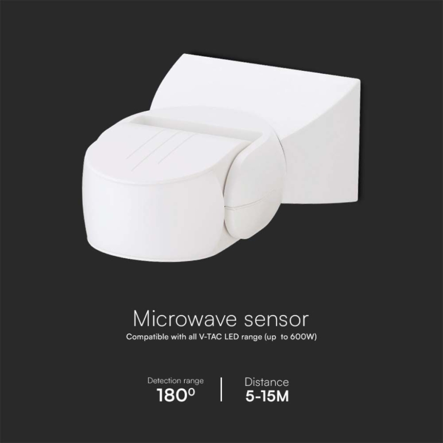 Détecteur de mouvement extérieur à micro-ondes 180° 230V IP65 blanc