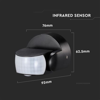 Détecteur de mouvement extérieur infrarouge 180/360° 600W/230V IP65 noir