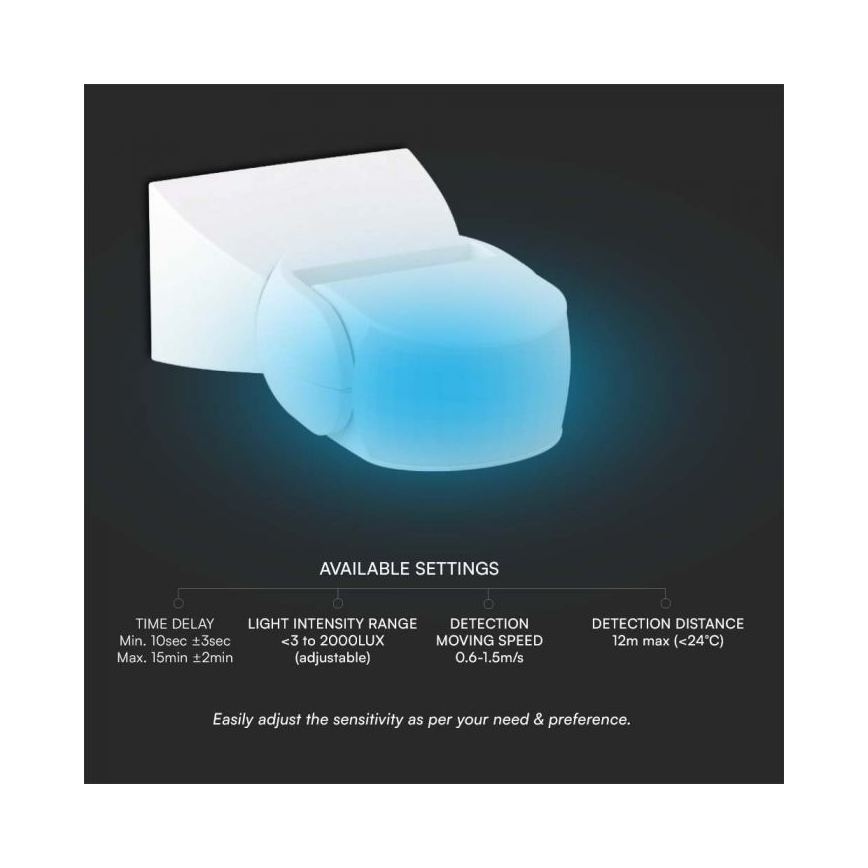 Détecteur de mouvement extérieur infrarouge 180° 230V IP65 blanc
