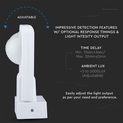 Détecteur de mouvement extérieur infrarouge 360° 1000W/230V IP65 blanc