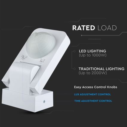 Détecteur de mouvement extérieur infrarouge 360° 1000W/230V IP65 blanc