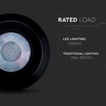 Détecteur de mouvement infrarouge 360° 200W/230V noir