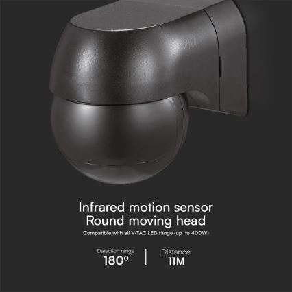 Détecteur de mouvement PIR 180° 400W/230V IP44 noir