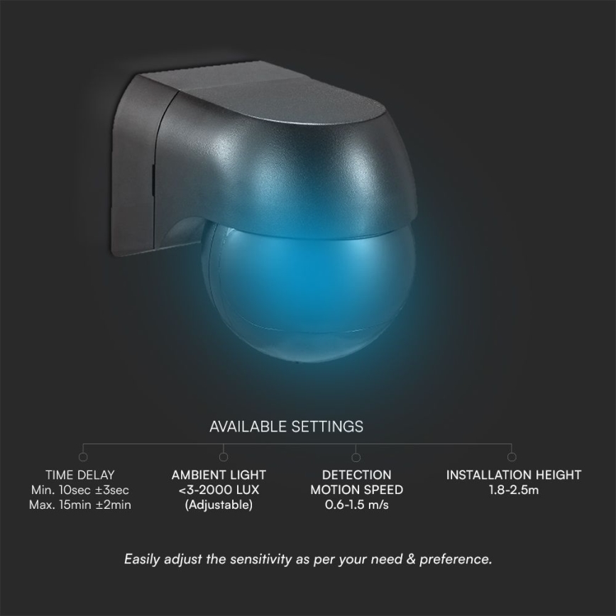 Détecteur de mouvement PIR 180° 400W/230V IP44 noir