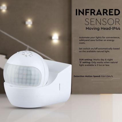 Détecteur de mouvement PIR 180° 800W/230V IP44 blanc