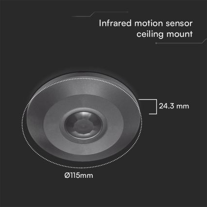 Détecteur de mouvement plafond PIR 360° 1000W/230V noir