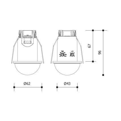 Capteur de mouvement et crépusculaire encastrable 360° 1200W/230V IP54 noir