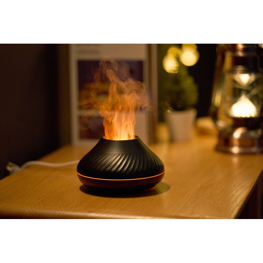 Diffusore di aromi LED RGB con finta fiamma LED/6,5W/5V 130ml nero