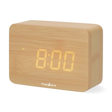 Digitaler Wecker mit LED-Display und Thermometer, 5V/3xAAA, aus Holz