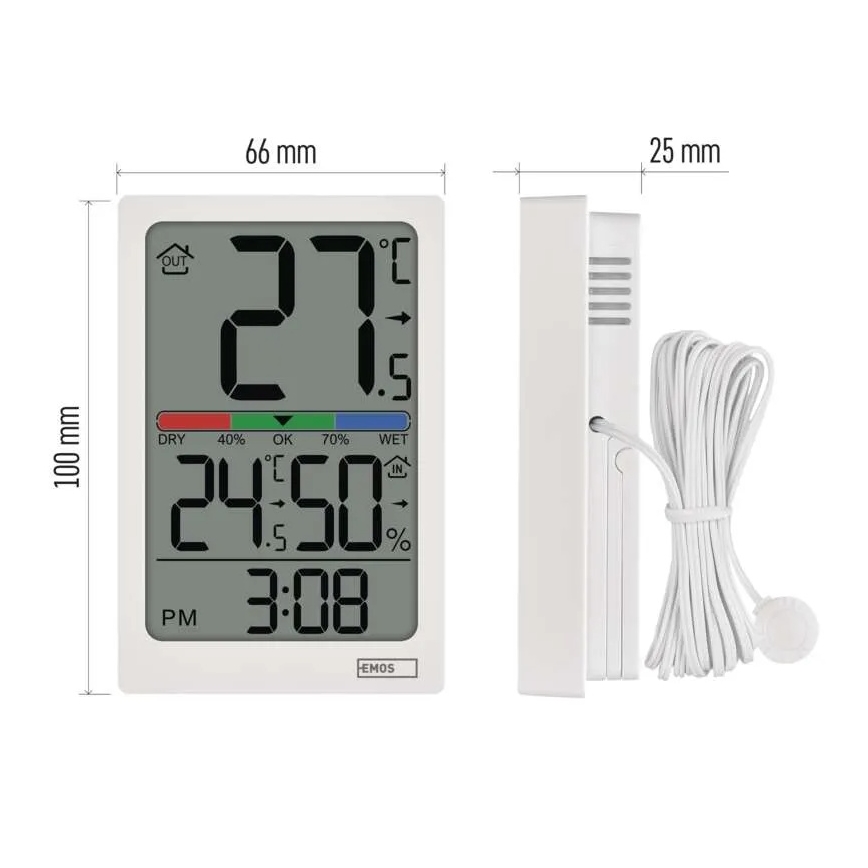 Digitales Thermometer mit Hygrometer 2xAAA weiß