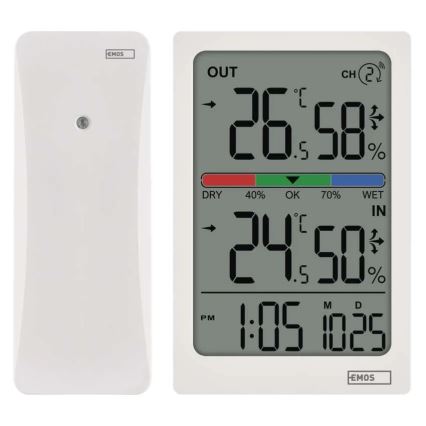 Digitales Thermometer mit Hygrometer, 2×AAA, weiß
