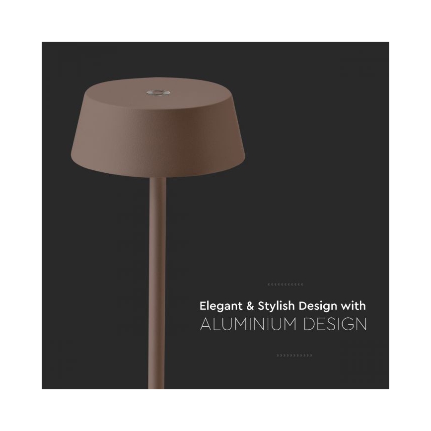 Dimm- und wiederaufladbare LED-Outdoor-Tischleuchte mit Touch-Funktion LED/2W/5V 4400 mAh IP54 braun
