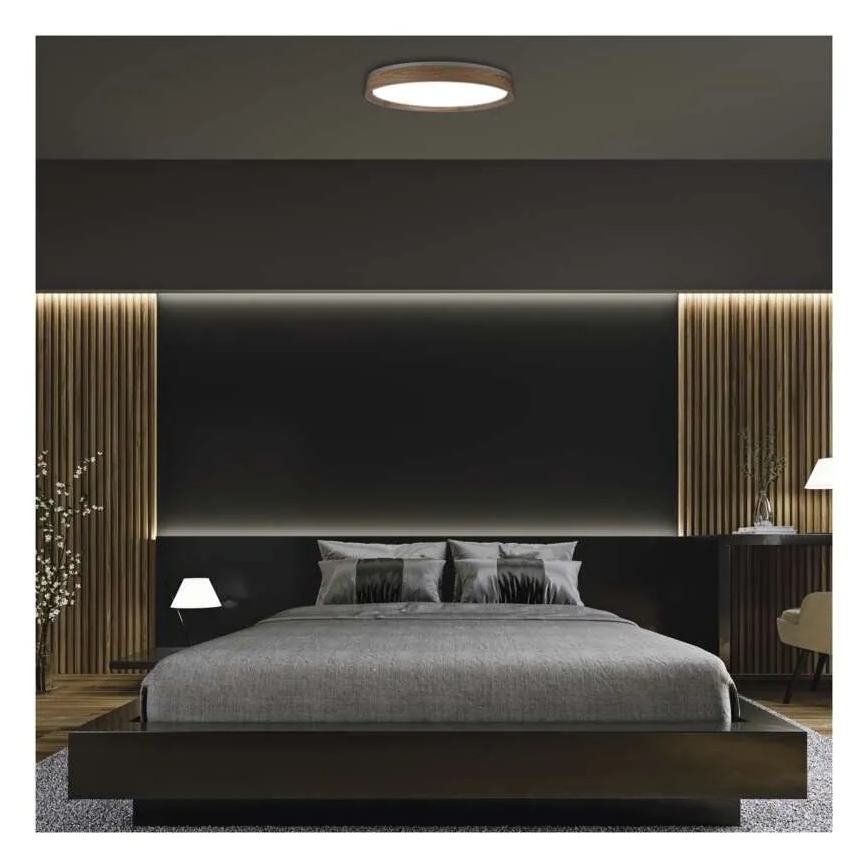 Dimmbare LED-Deckenleuchte ILVI LED/45W/230V 2700-6500K Ø 50 cm Holzdekor + Fernbedienung