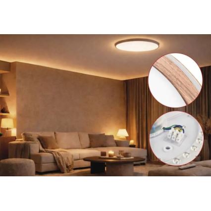 Dimmbare LED-Deckenleuchte ILVI LED/45W/230V 2700-6500K Ø 50 cm Holzdekor + Fernbedienung
