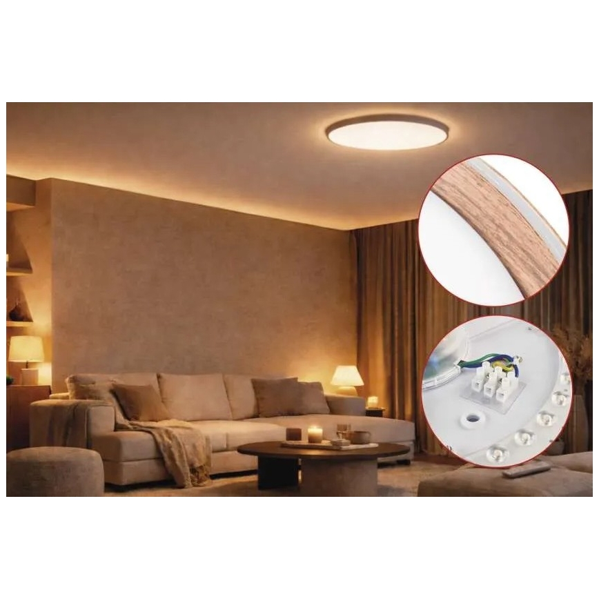 Dimmbare LED-Deckenleuchte ILVI LED/45W/230V 2700-6500K Ø 50 cm Holzdekor + Fernbedienung
