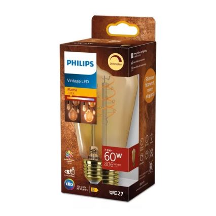 Dimmbare LED-Filamentlampe VINTAGE Philips ST64 E27/7,3W/230V 2200K CRI 90