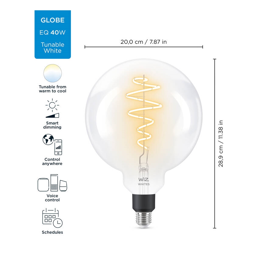 Dimmbare LED Glühbirne FILAMENT G200 E27/6,5W/230V 2700-6500K CRI 90 Wi-Fi - WiZ