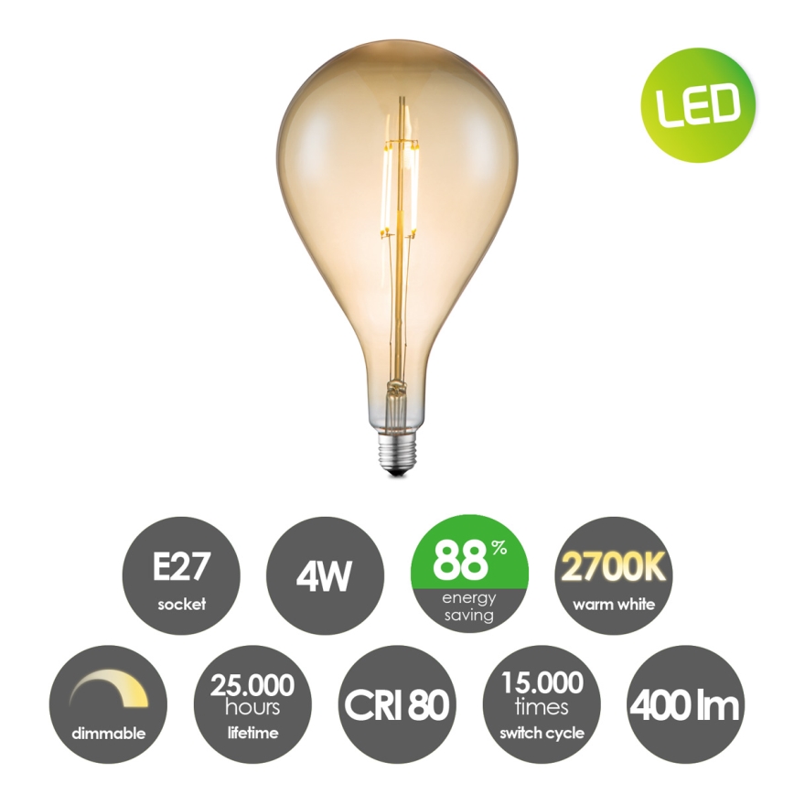 Dimmbare LED-Glühbirne VINTAGE EDISON E27/4W/230V 2700K