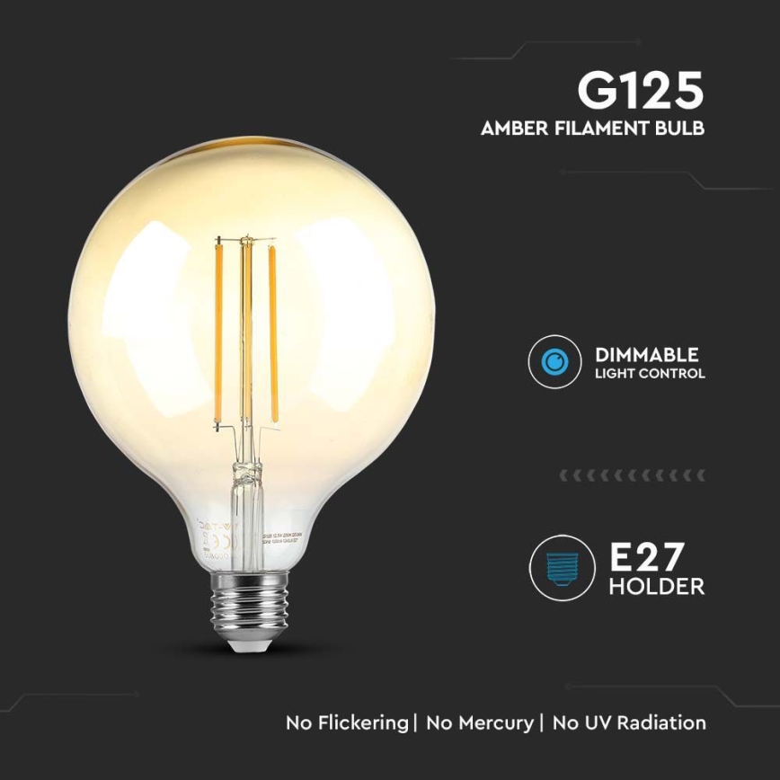 Dimmbare LED-Glühlampe FILAMENT G125 E27/8W/230V 2200K