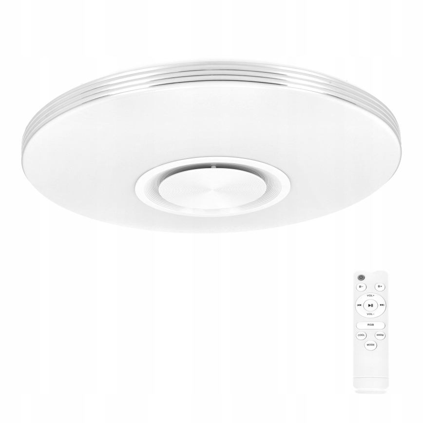 LED RGBW dimmbare Deckenleuchte mit integriertem Lautsprecher, LED/60W/230V, 3000–6000K, Ø 40 cm, Weiß + Fernbedienung