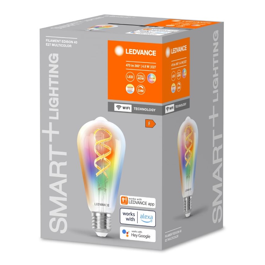 Dimmbare LED-RGBW-Glühlampe SMART+ FILAMENT EDISON ST64 E27/4,8W/230V 2700-6500K Wi-Fi - Ledvance