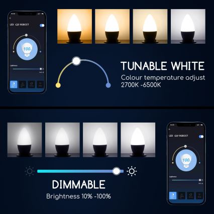 Dimmbare LED-RGBW-Lampe C37 E27/5W/230V 3000-6500K Wi-Fi - Aigostar