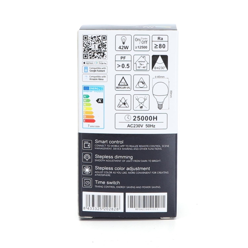 Dimmbare LED-RGBW-Lampe G45 E14/7W/230V 3000-6500K Wi-Fi - Aigostar