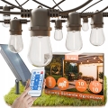 Dimmbare, solarbetriebene LED-Dekorations-Lichterkette 10xE27/0,3W/3/5V USB 2400 mAh 10,62 m IP65 schwarz + Fernbedienung