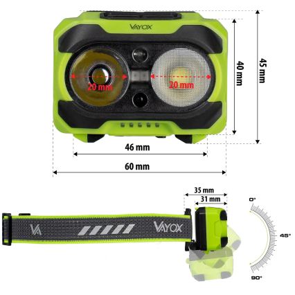 LED-dimmbare, wiederaufladbare Stirnlampe mit Sensor und rotem Licht LED/10W/5V/3xAAA IP44 600 lm 1200 mAh