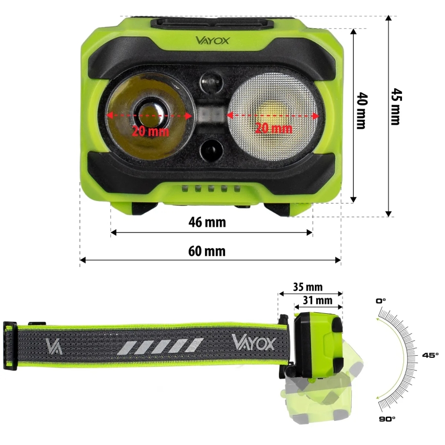 LED-dimmbare, wiederaufladbare Stirnlampe mit Sensor und rotem Licht LED/10W/5V/3xAAA IP44 600 lm 1200 mAh