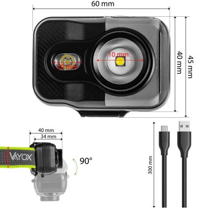 Dimmbare, wiederaufladbare LED-Stirnlampe LED/10W/5V/3xAAA IP66 800 lm 1000 mAh