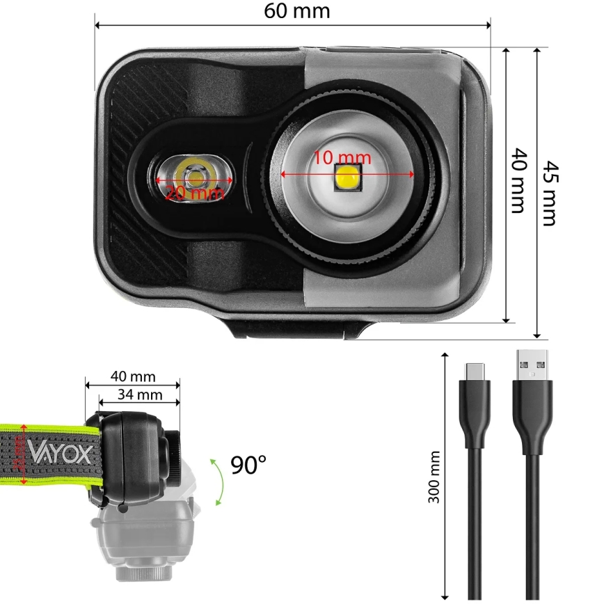 Dimmbare, wiederaufladbare LED-Stirnlampe LED/10W/5V/3xAAA IP66 800 lm 1000 mAh
