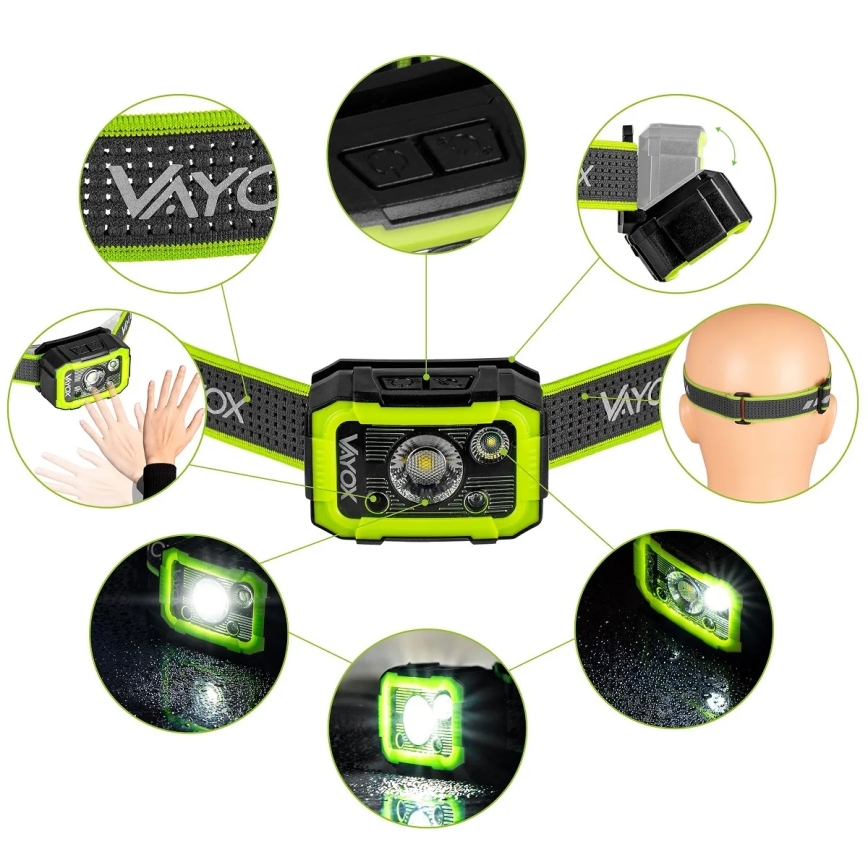 Dimmbare, wiederaufladbare LED-Stirnlampe mit Sensor LED/10W/5V IP66 750 lm 1500 mAh