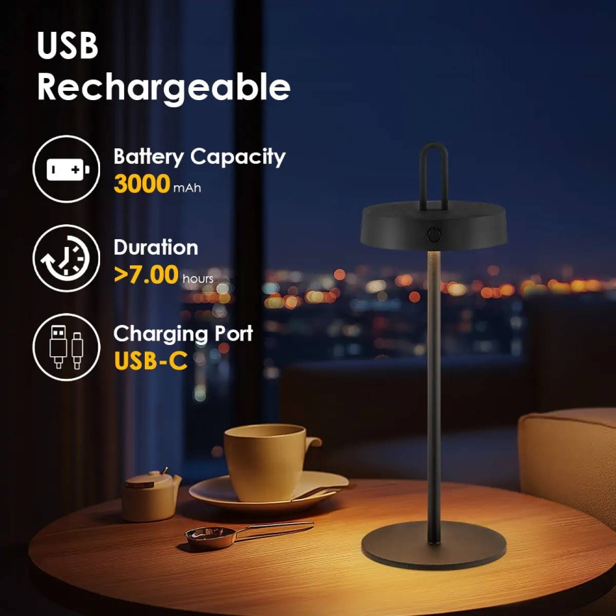 Dimmbare, wiederaufladbare Touch-LED-Tischleuchte für den Außenbereich SHINE LED/1,5W/3,7V 3000 mAh IP44 schwarz