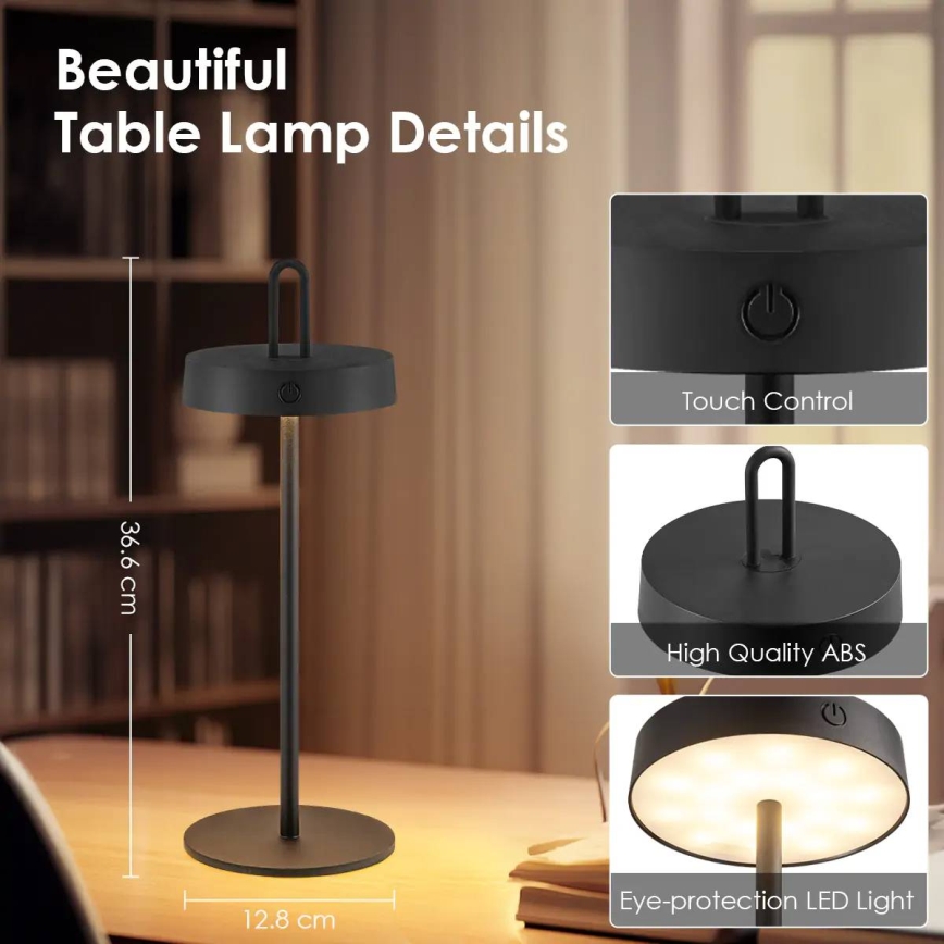 Dimmbare, wiederaufladbare Touch-LED-Tischleuchte für den Außenbereich SHINE LED/1,5W/3,7V 3000 mAh IP44 schwarz