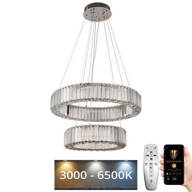 Dimmbarer LED-Kristallkronleuchter an einer Aufhängung LED/65W/230V 3000-6500K glänzendes Chrom + Fernbedienung