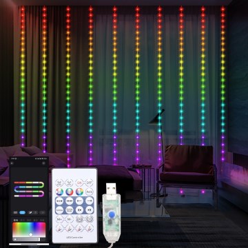Dimmbarer LED-RGB-Weihnachtslichtervorhang WIZARD 300xLED/USB 3x3m + Fernbedienung