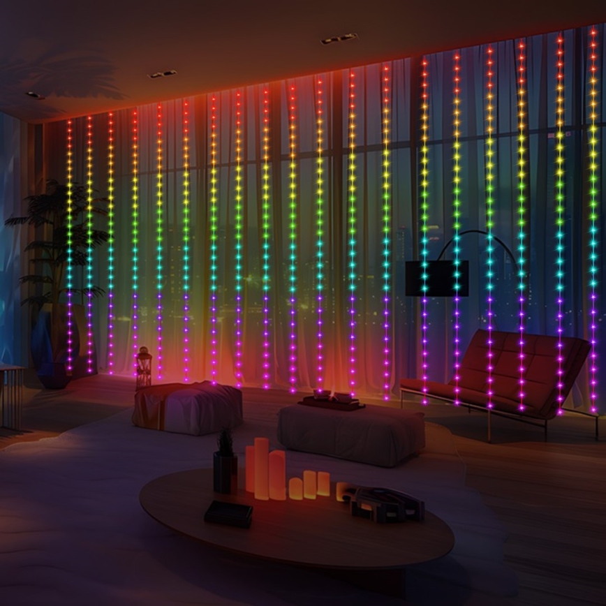Dimmbarer LED-RGB-Weihnachtslichtervorhang WIZARD 300xLED/USB 3x3m + Fernbedienung