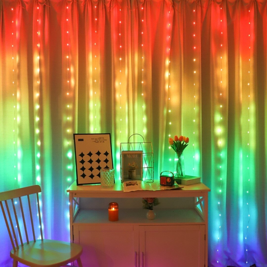 Dimmbarer LED-RGB-Weihnachtslichtervorhang WIZARD 300xLED/USB 3x3m + Fernbedienung