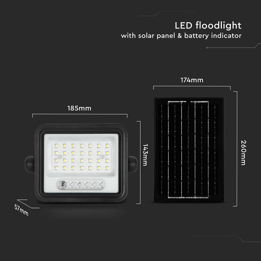 Dimmbarer LED-Solarreflektor LED/50W/3,2V 2000-8000K IP65 3800 mAh schwarz + Fernbedienung