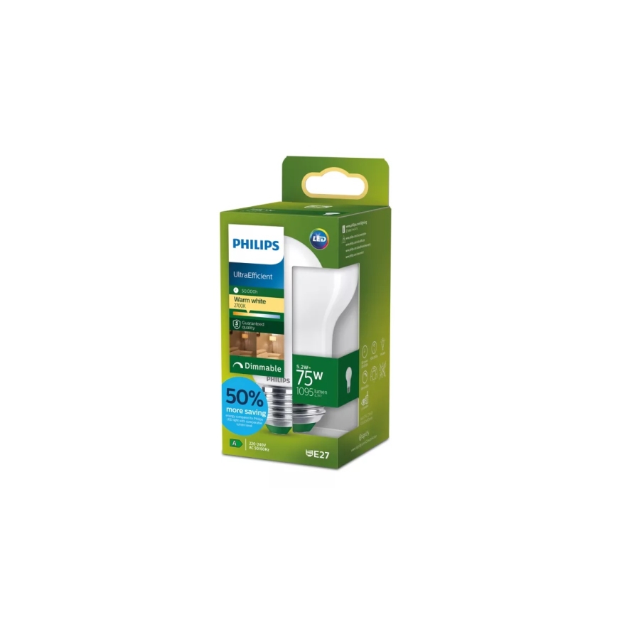 Dimmbares LED-Leuchtmittel ULTRAEFFICIENT Philips A60 E27/5,2W/230V 2700K
