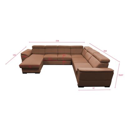 Divano letto angolare a U con contenitore GRANADA marrone