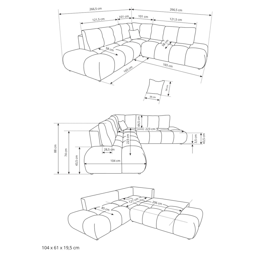 Divano letto angolare imbottito con contenitore a L ALMADA, versione sinistra, beige