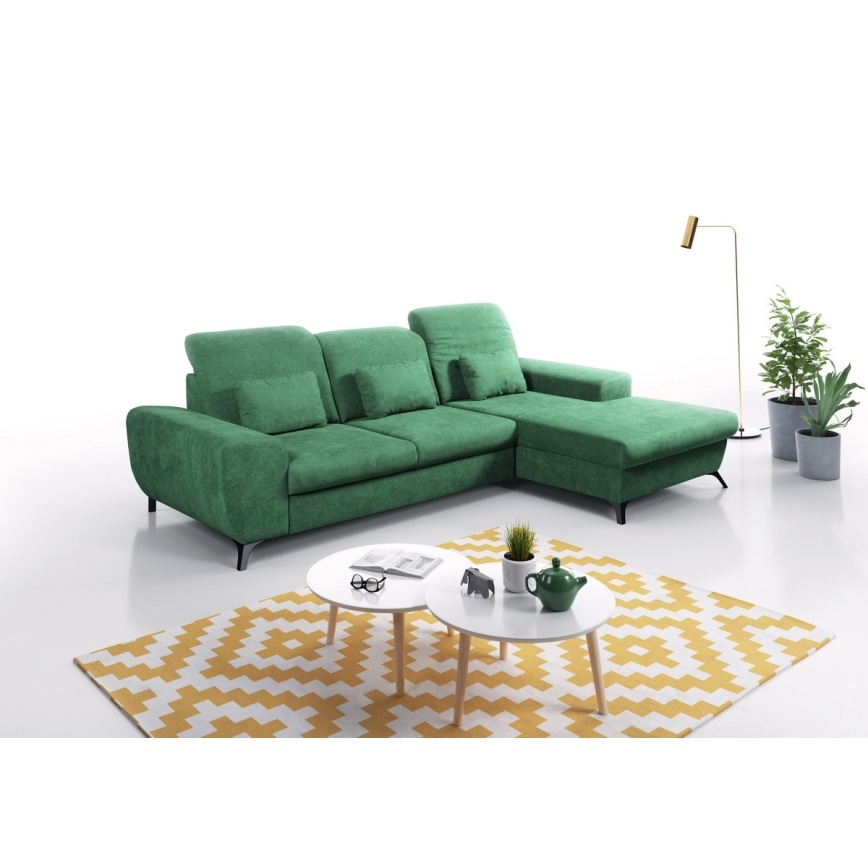 Divano angolare letto imbottito con contenitore a L ALTA destro verde